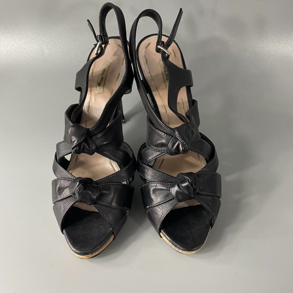 Authentic Miu Miu Washed Leather Platform Strappy… - image 4